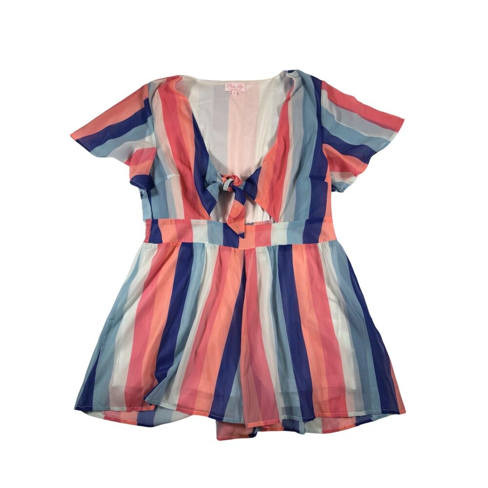 Pink Lily Striped Multicolor Romper Size M
